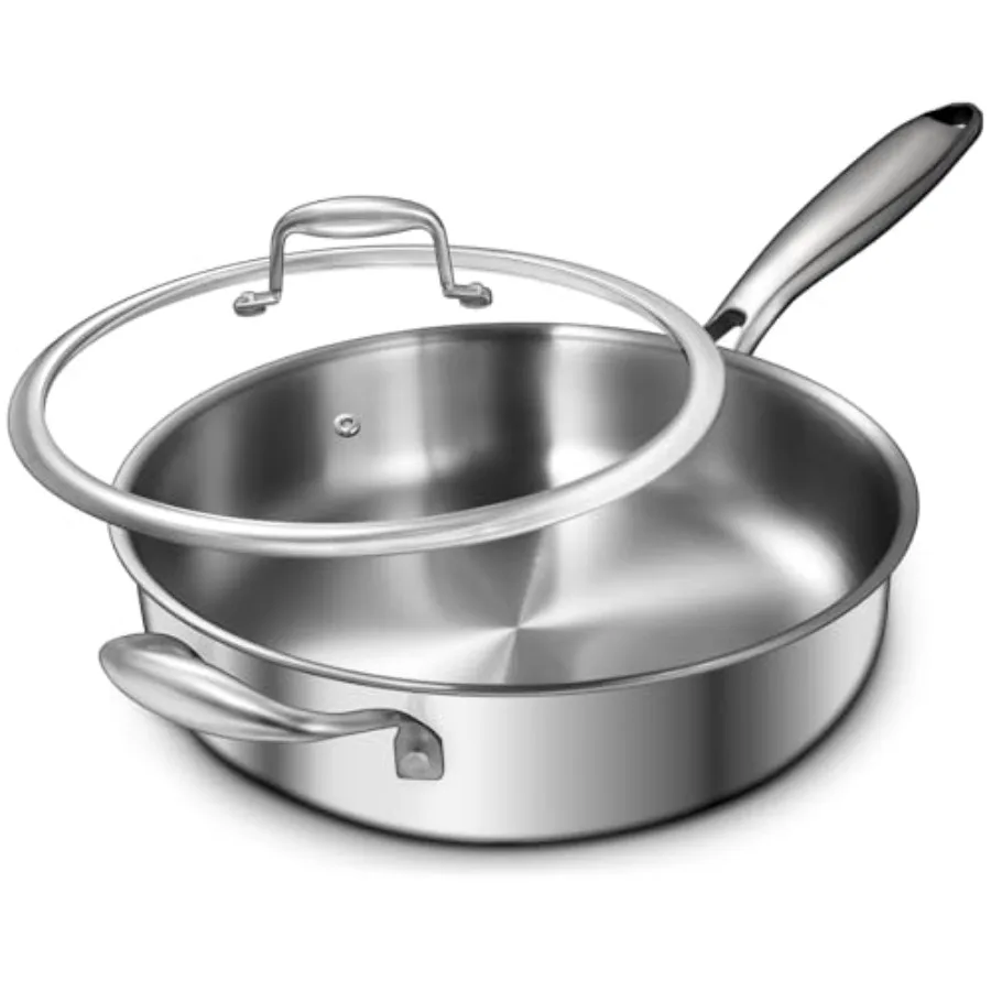 

12-дюймовая трехслойная сковорода из нержавеющей стали, глубокая сковорода 5 литров с крышками, PFOAandPTFE, бесплатная сковорода, индукционная сковорода для приготовления пищи Dée