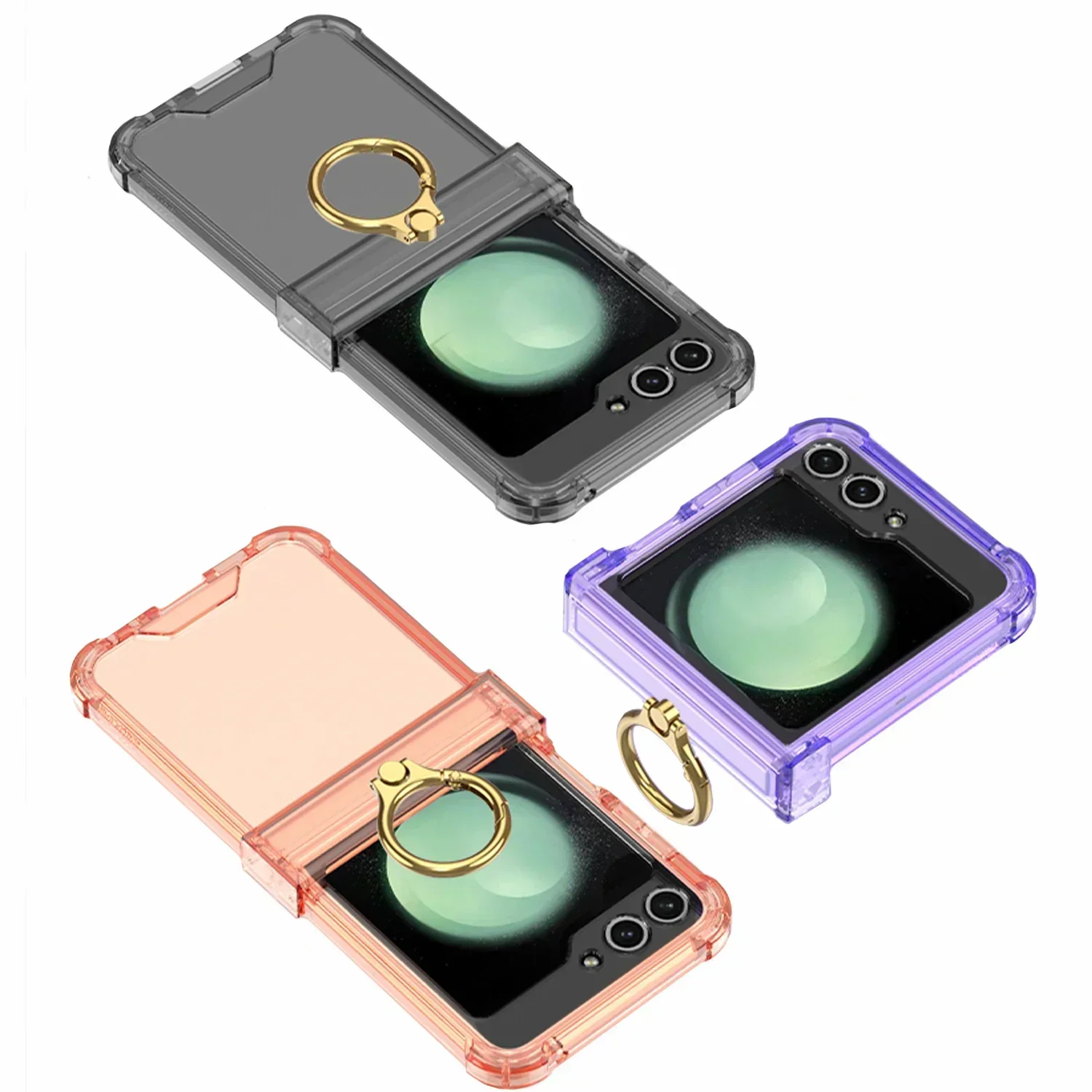 For Samsung Galaxy Z Flip 6 5 4 3 Case Colorful Transparent Fold Hingle Ring Bracket Four Corner Shockproof Protection Back Case image 6