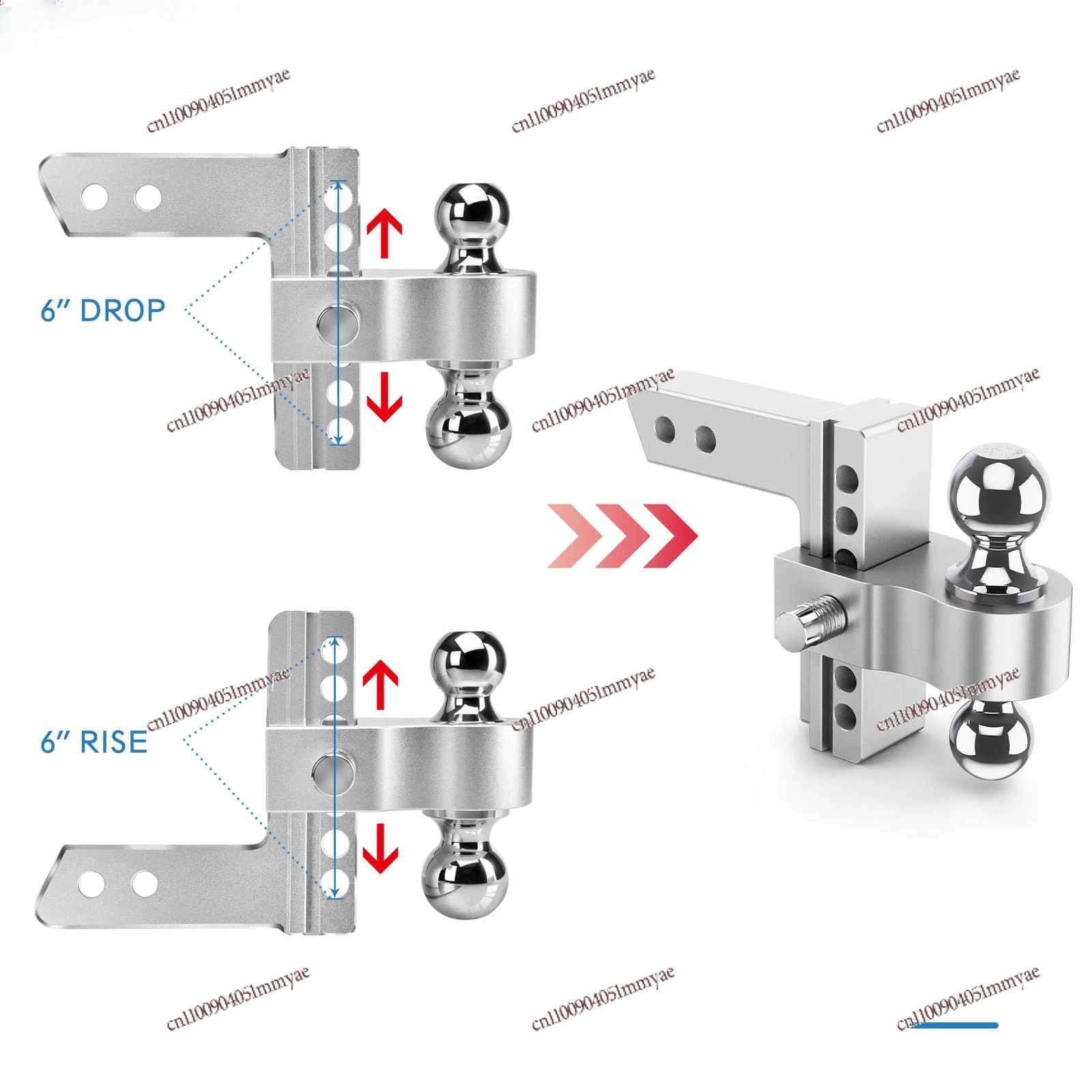 Trailer Arm Set Aluminum Alloy Anodized Silver Adjustable Square Port 2-6inch Double Ball Head