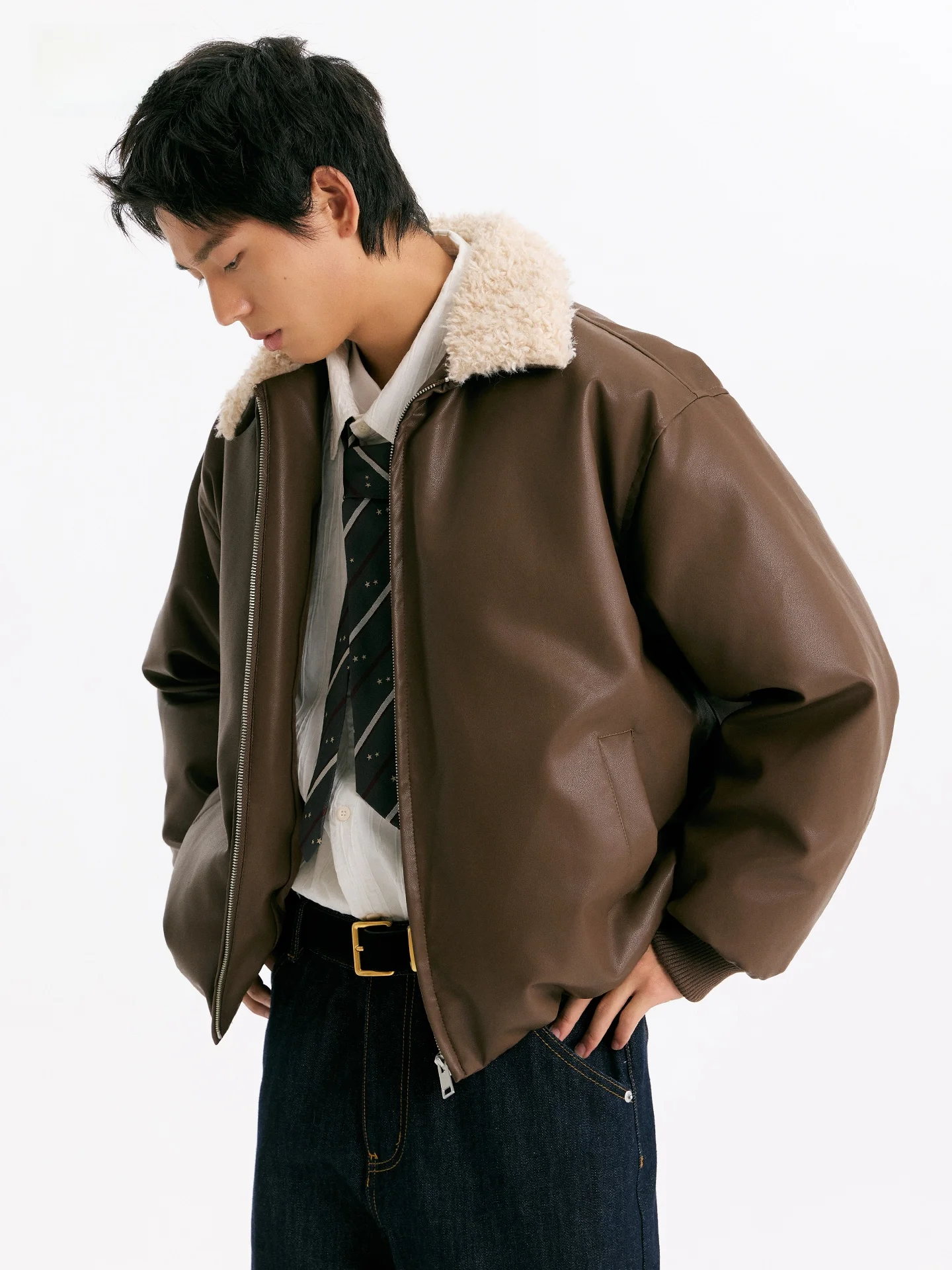 TIRED الأمريكية الرجعية بو الجلود Jaet Thiened القطن الدفء فرو الضأن طوق معطف الشتاء الشباب عارضة طويلة Sve سستة Cl... #4