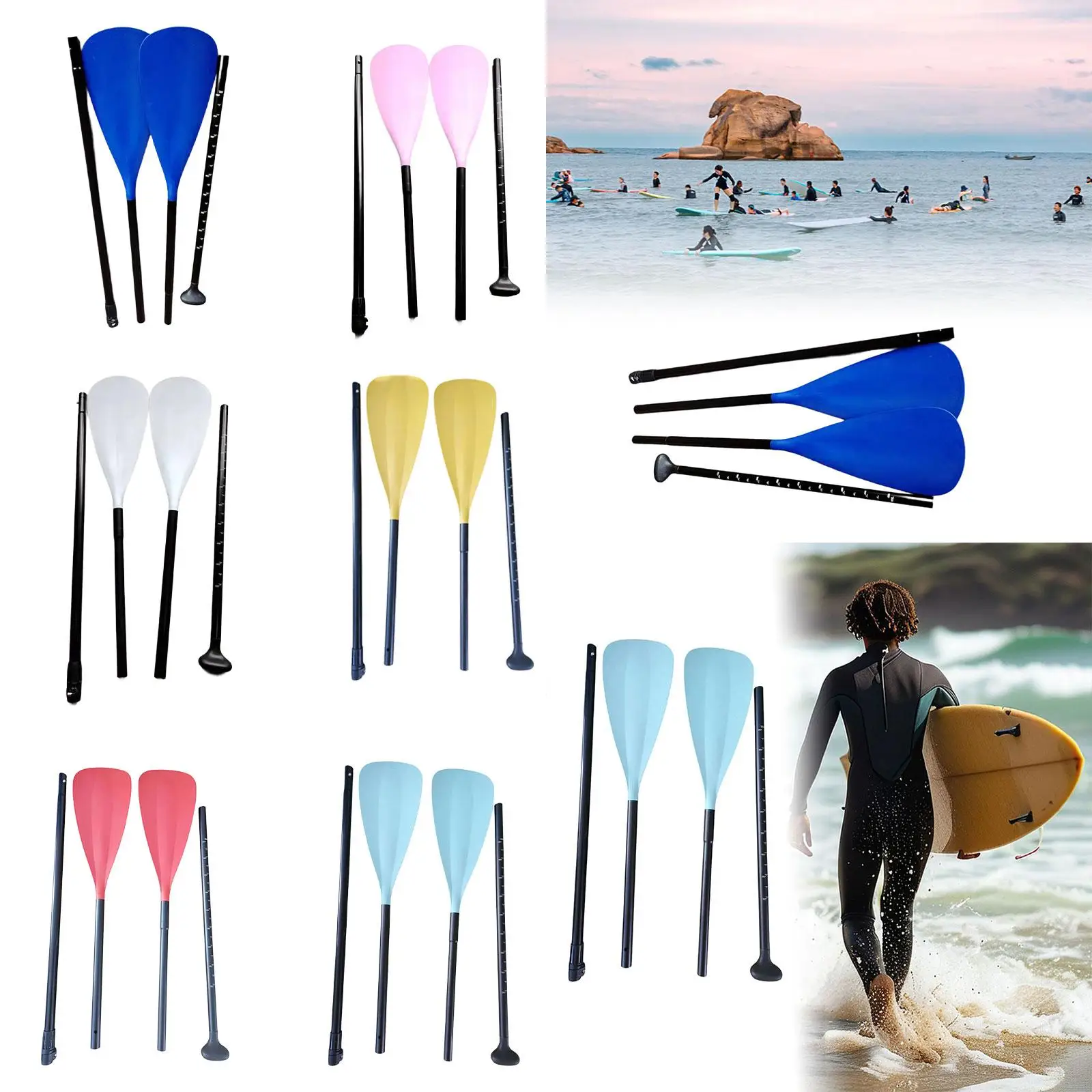 Kayak Paddle Standup Paddle Board Paddle Double Head Adjustable 4 Sections Double Ended Canoe Paddle for Water Sports Rafting