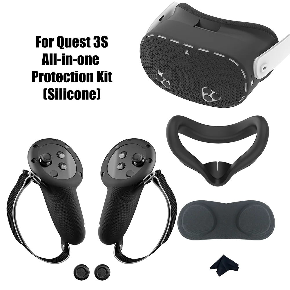 For Quest 3S VR Accessories Kit Soft Silicone Face Cover Controller Protection GripS  Adjustable Woven Strap for Meta Quest 3S