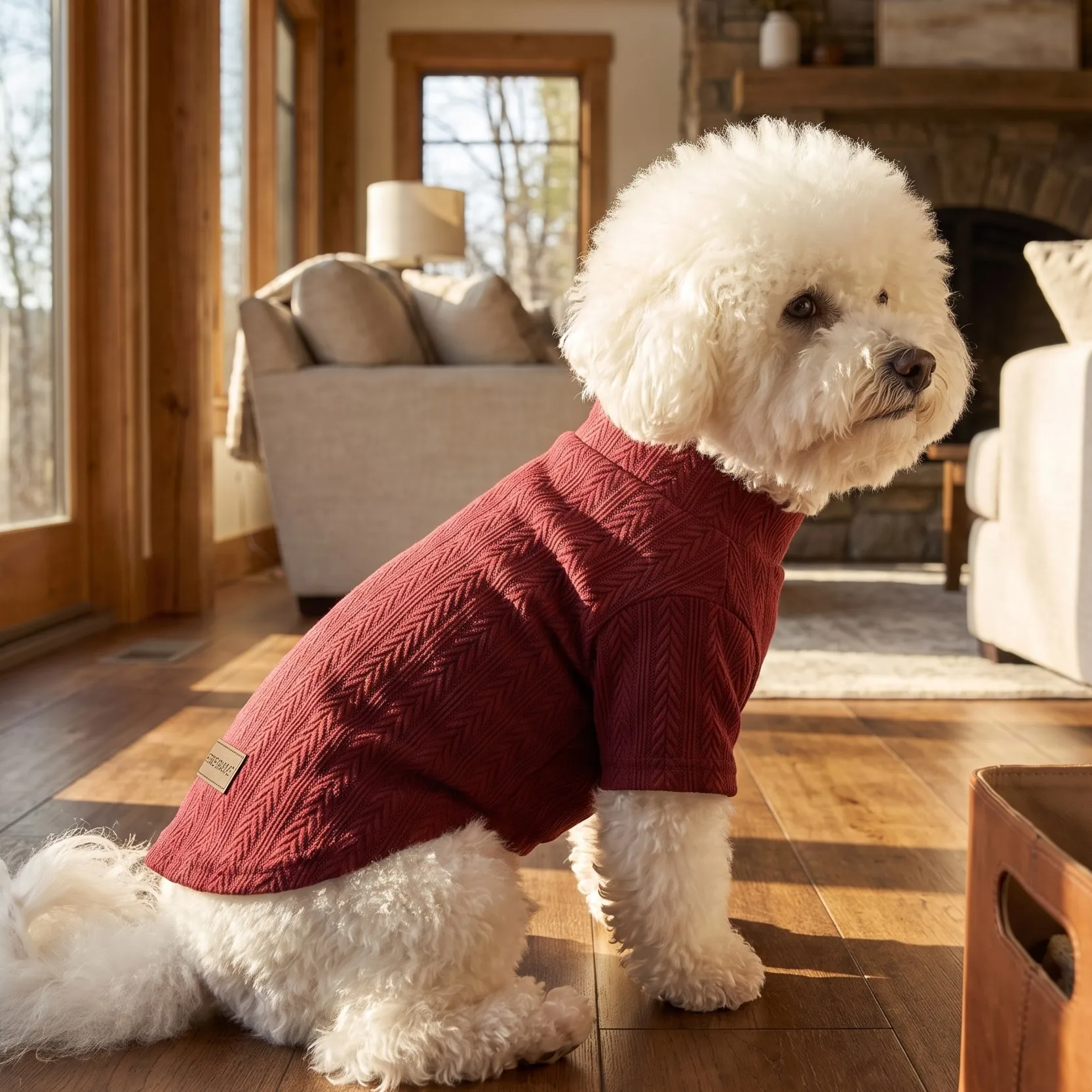 Hundepullover, Rollkragenpullover für Haustiere, gestrickte Hundekleidung mit Blumenmuster, Unterhemden für kleine und mittelgroße Hunde. – Detail 6