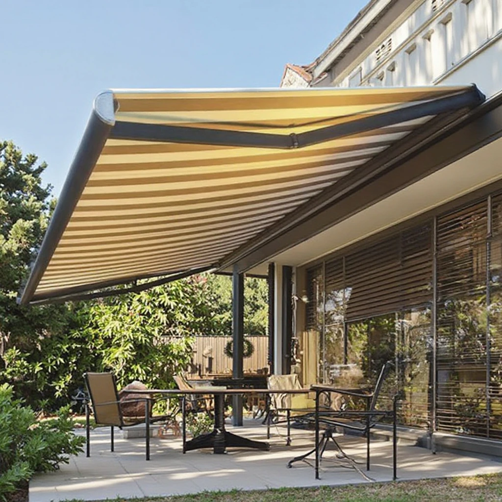 White Motorized Retractable Outdoor Patio Awning LED Light Rainproof Window Sun Shade Shelter PVC Sail Via Remote Control