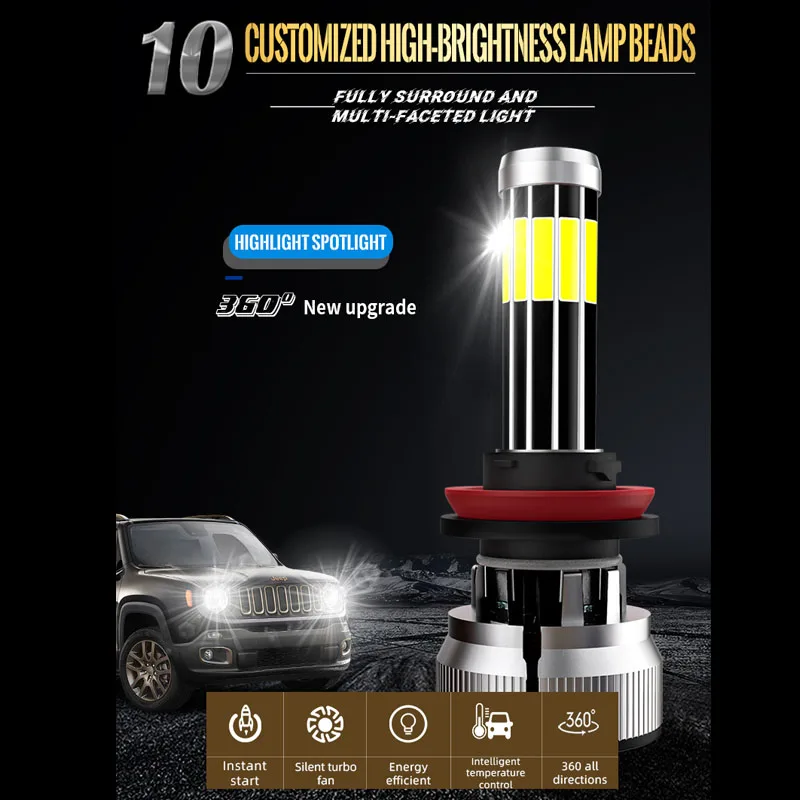 

H7 LED Mini Canbus H4 H1 HB3 HB4 9012 Turbo Bi 360 Projector Lens Light H11 9005 Car Headlight Bulb Auto Ice Fog Lamp 6000K 12V