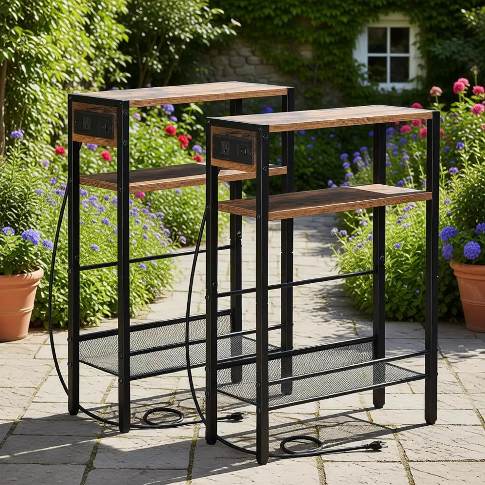 

Compact Dual-USB Charging Side Table for Small Spaces with Storage Shelf