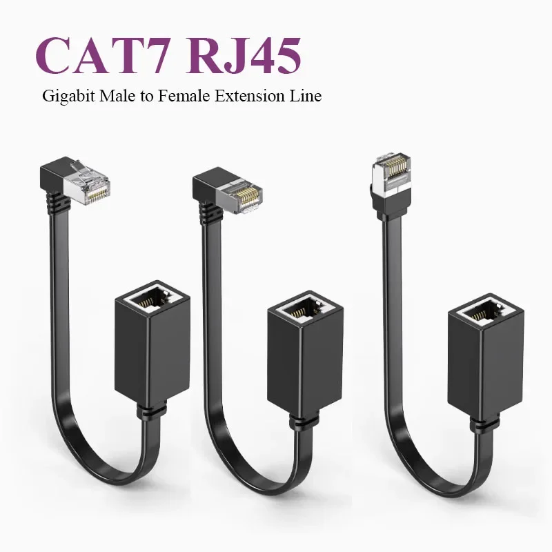CAT7 RJ45 Elbow/flat 10G Network Cable Category 7 Male to Female Extension Cable 90 Degree Category 6E Router TV Network Cable