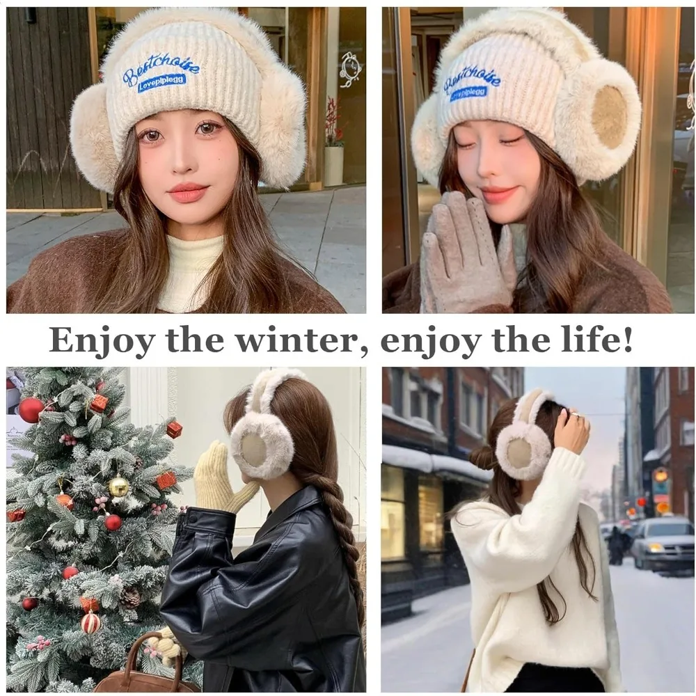 Winter Ear Muffs For Women Fuzzy Earmuffs Adjustable Ear Warmer Foldable