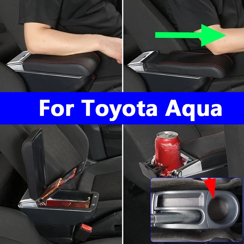 

Для Toyota Aqua 2014-2021 аксессуары для салона автомобиля, черный ящик для хранения, подлокотник центральной консоли, простой в установке, без сверления
