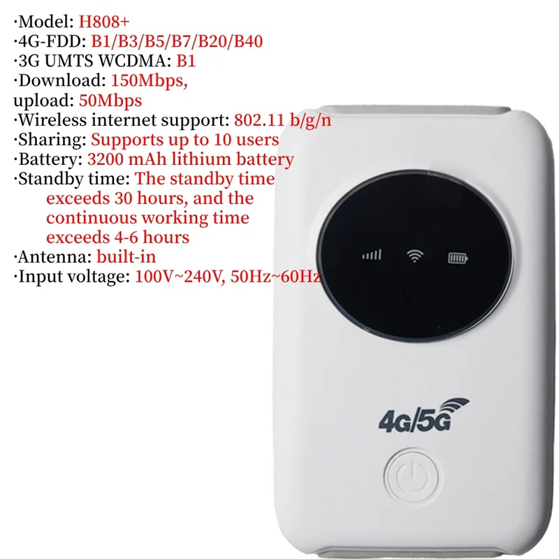 

Карманный модем H808+, мини-маршрутизатор 4G Lte, 150 Мбит/с, со слотом для SIM-карты, точка доступа для путешествий на открытом воздухе