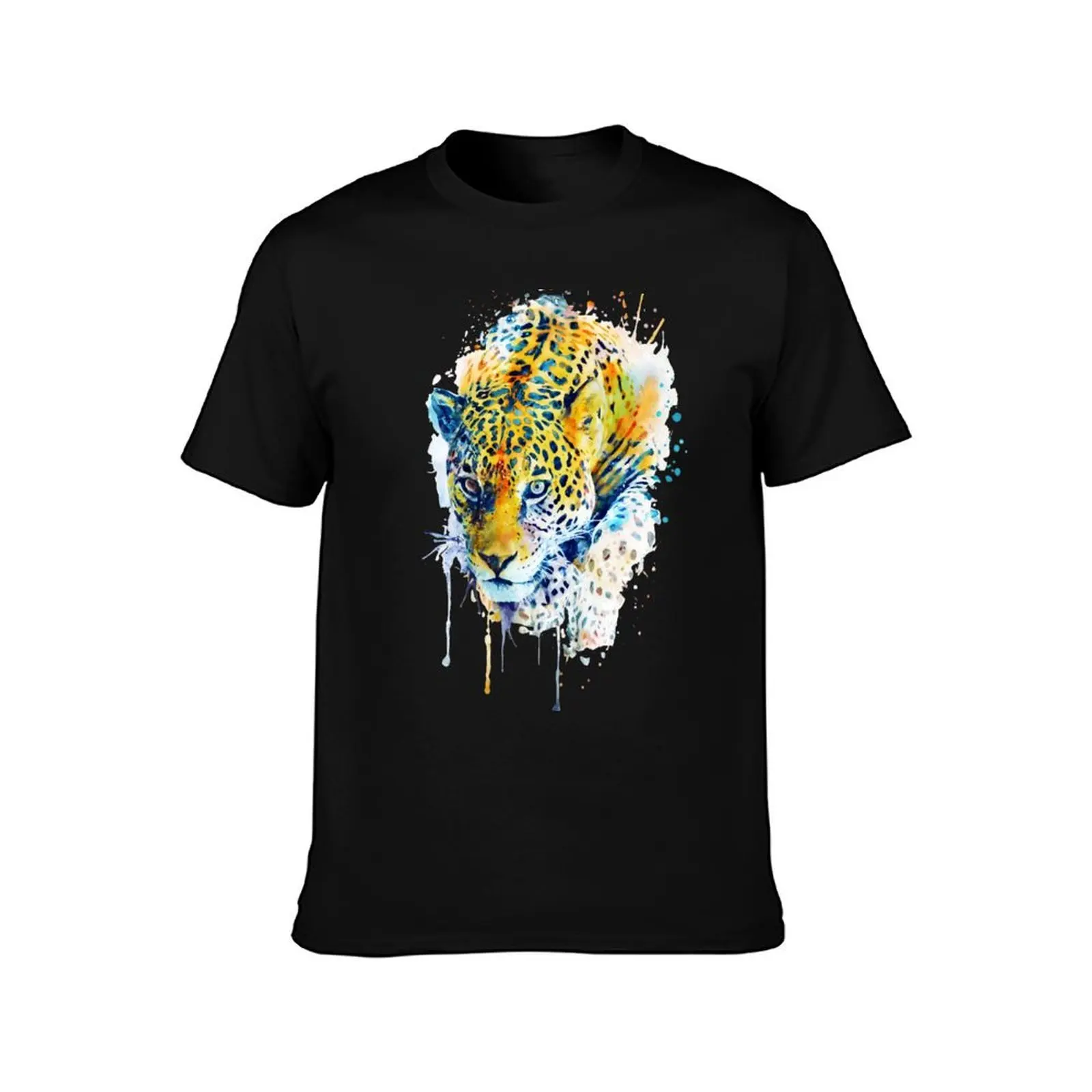 Lurking Leopard Watercolor T-Shirt, Summer Casual Cotton Tee, Oversized Streetwear Tops, Vintage Graphic Print, Unisex Men Women