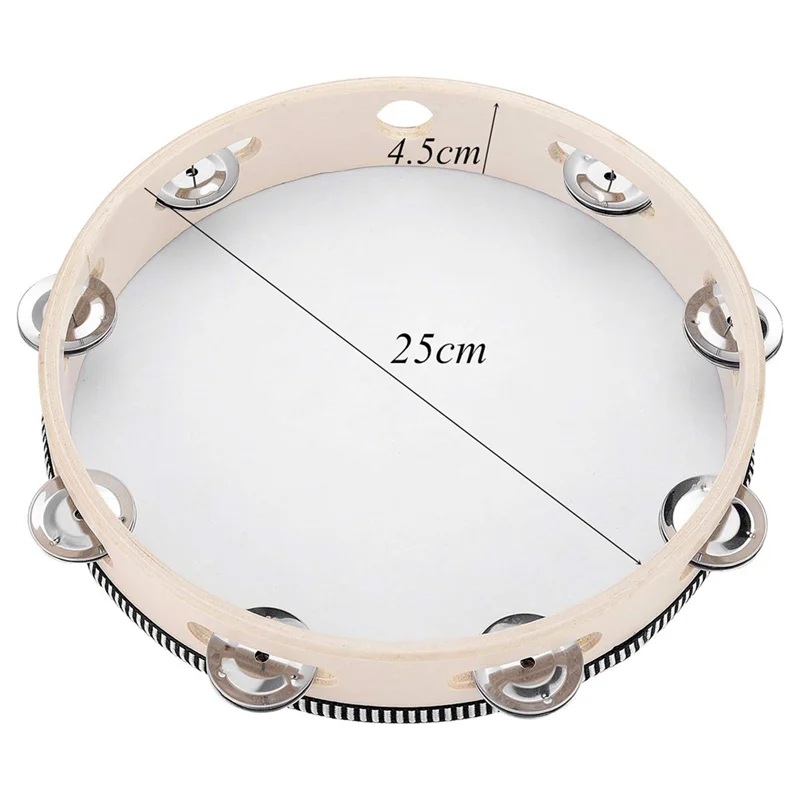 Musical TambourineTambourine for Adults 10 Inch Hand Held Drum Bell Metal Jingles Percussion Gift Musical Educational Instrument