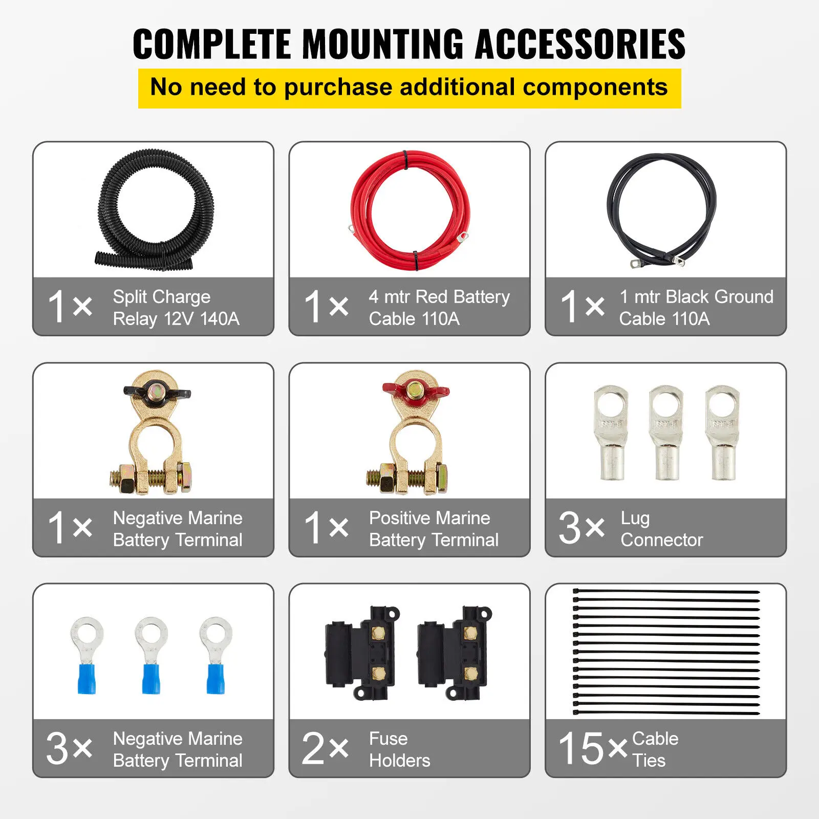 SucceBuy Split Laadrelais Kit Spanningsdetectierelais Professioneel 12V 140AMP 2/4/5/6 mtr Batterijkabel voor ATV's UTV's Campers Camping - afbeelding 1
