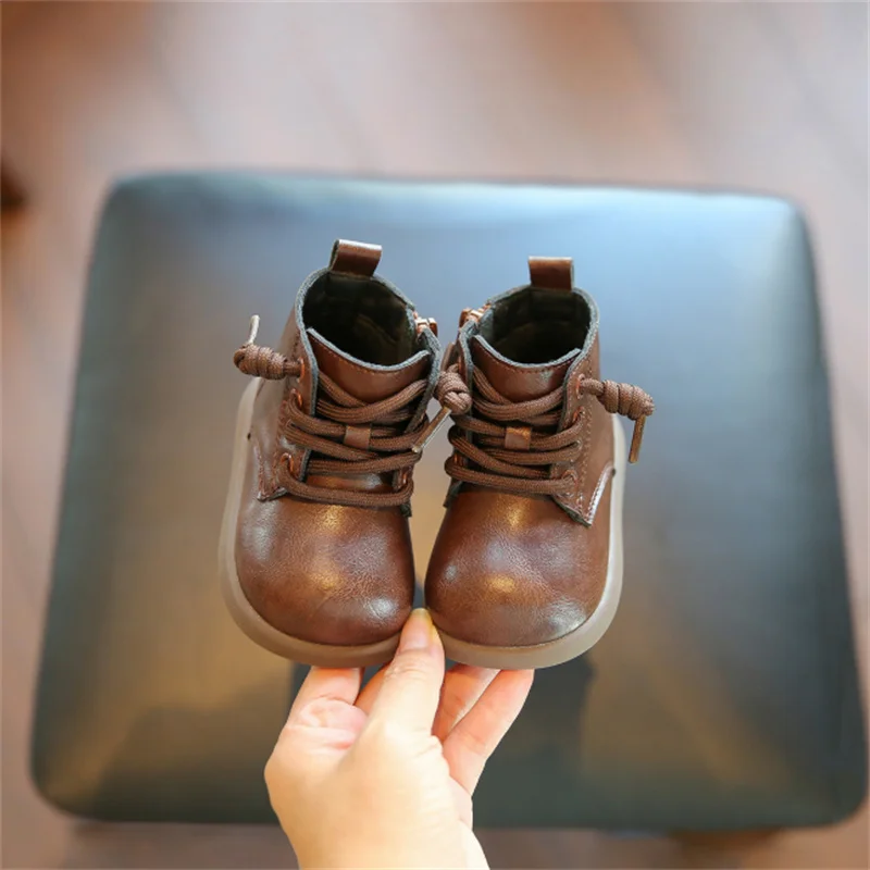 

2025 New Autumn Baby Boots For Boys Leather Ankle Boots Rubber Sole Zip Side Fashion Toddler Kids Boots 15-25