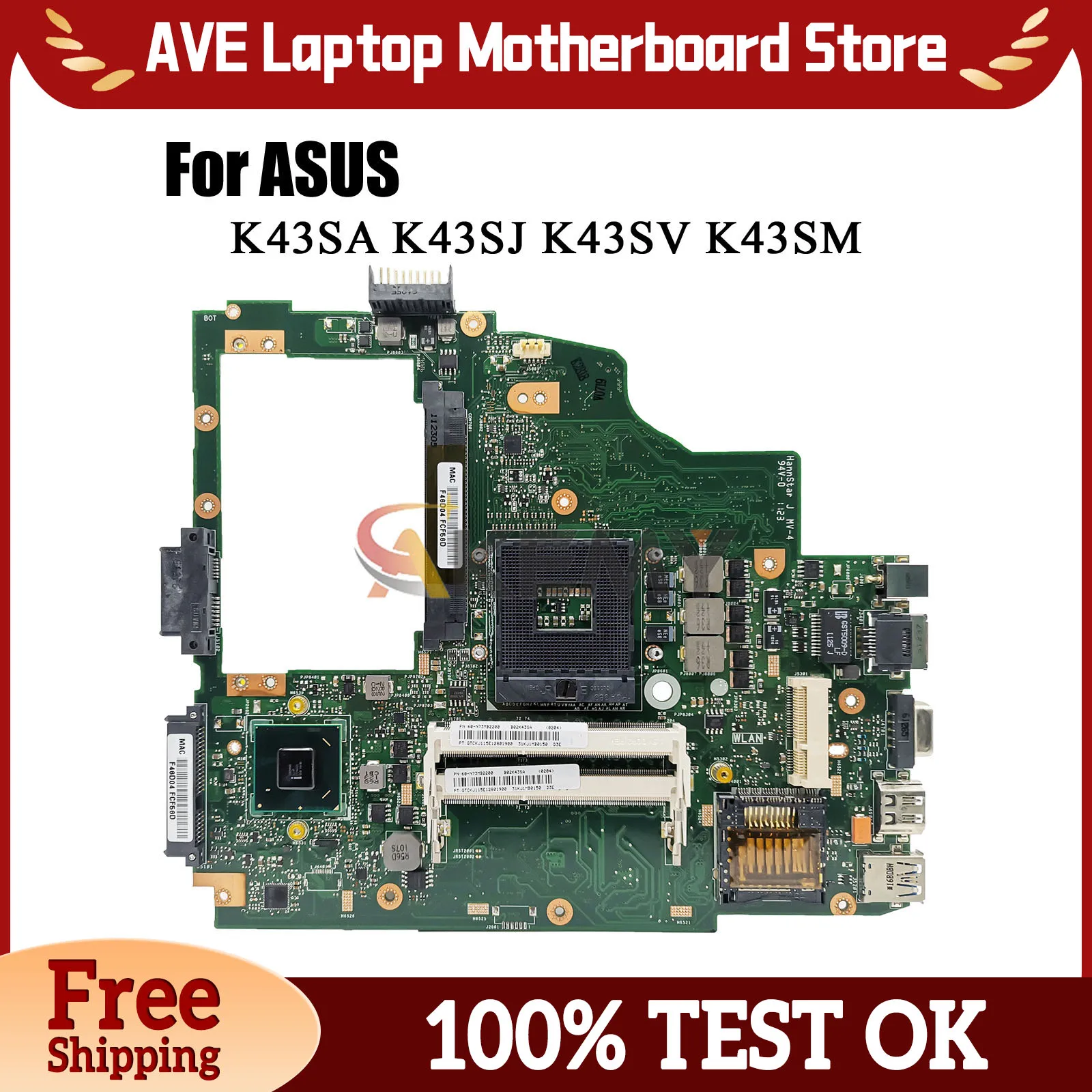 

K43SA Laptop Motherboard For ASUS K43S A43S K43SM K43SD X43S K43SJ K43SV Notebook Mainboard in stock 100% tests OK fast shipping