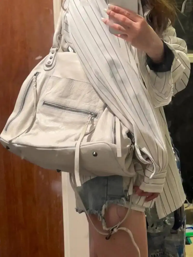 

Bloom Hot Girls White Tote Women Vintage Leather Soft Large Capacity Handbag Messenger Bag Female Y2k Grunge Shoulder Bags