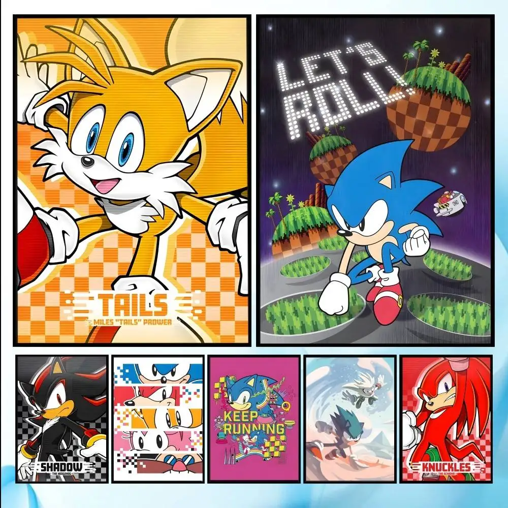 Klassisches Anime-Sonic-Charaktere-Poster, HD-Kunst, klebrige Wand, wasserdicht, für Zuhause, Wohnzimmer, Schlafzimmer, Bar, ästhetische Dekoration