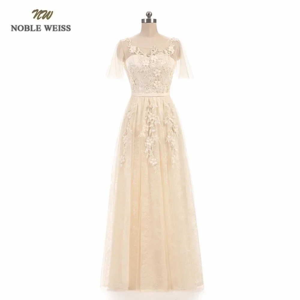 

NOBLE WEISS Champagne Prom Dress High Quality Customized Fashion O-Neck A-Line Floor-Length Appliques Hot Party Gown Dresses