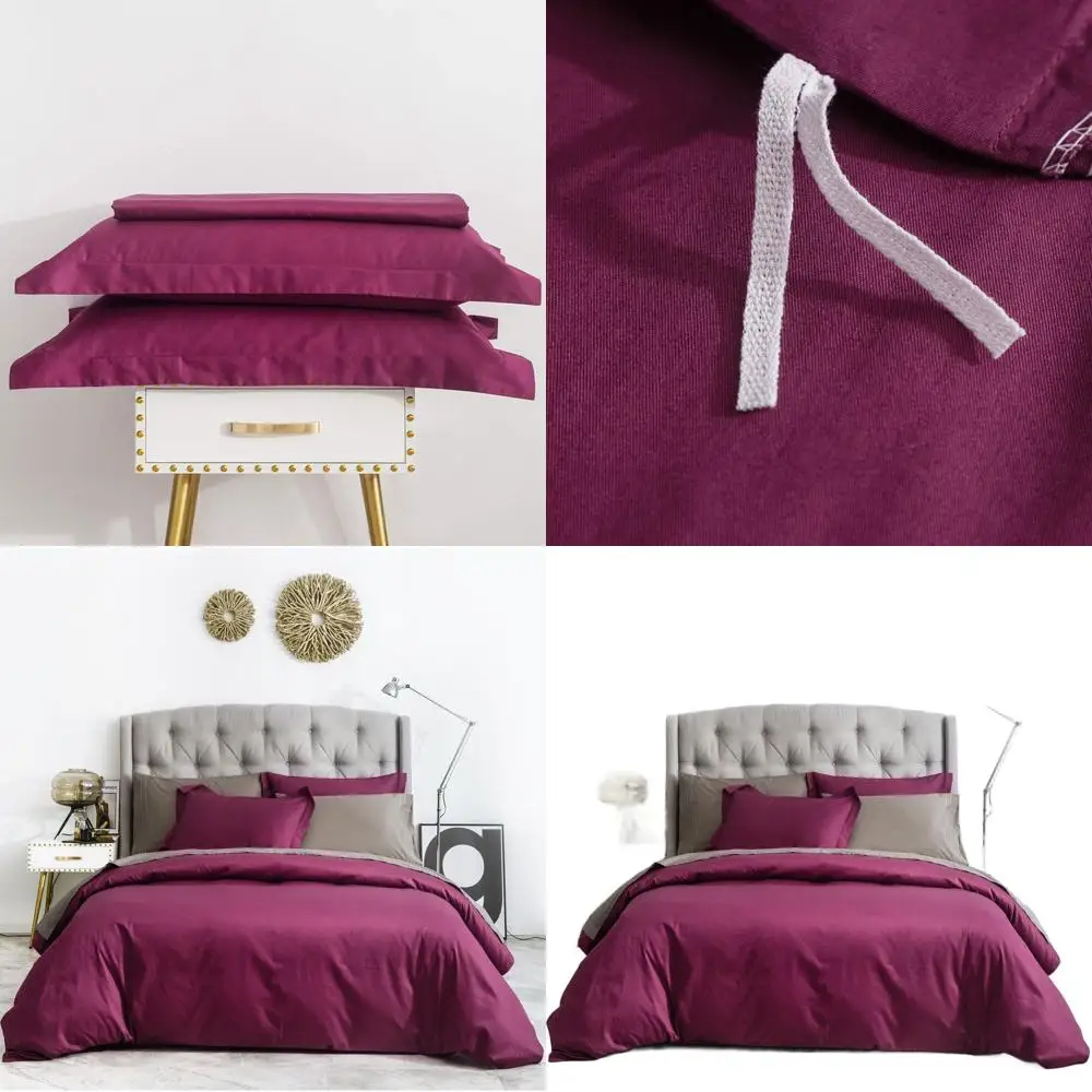 

Queen Size Burgundy Cotton Duvet Cover Set: 3-Piece with Zipper Closure and 2 Shams in Modern Carmine Red