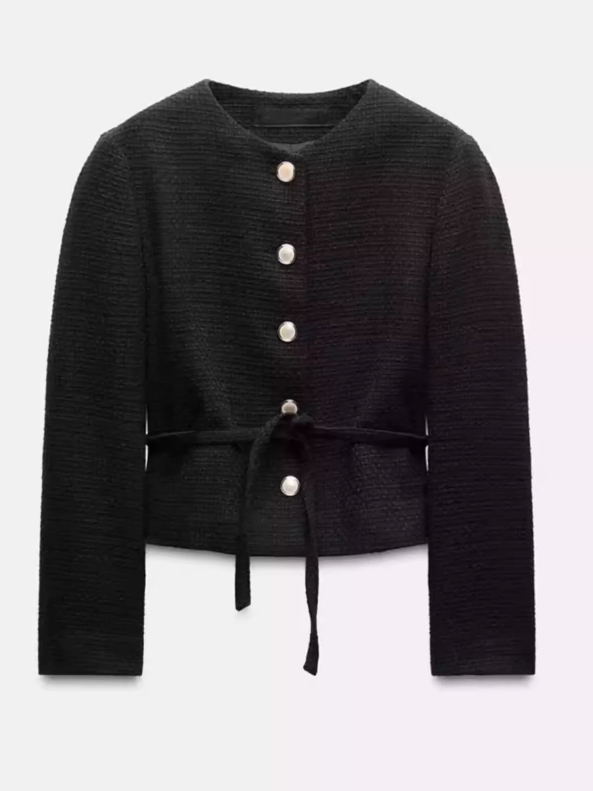 Herbst Winter Neue Sle frauen Faion Gürtel Textur Casual runde Ne Lange Sve Anzug Jaet Lose Fit Polyester Einzigen P...