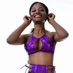 Festival Rave Tops Strip Tease Shiny Bra Metallic Costumes Women‘s Pole Costume Wetlook Stage Clothing Dance Wear Body Strass