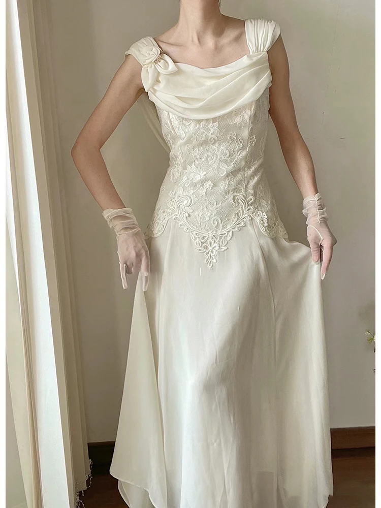

Ele Light Wedding Dr Lace Slim Fit Bridal Gown for Engagement Parties Long Floor Length Polyester Vintage Sle