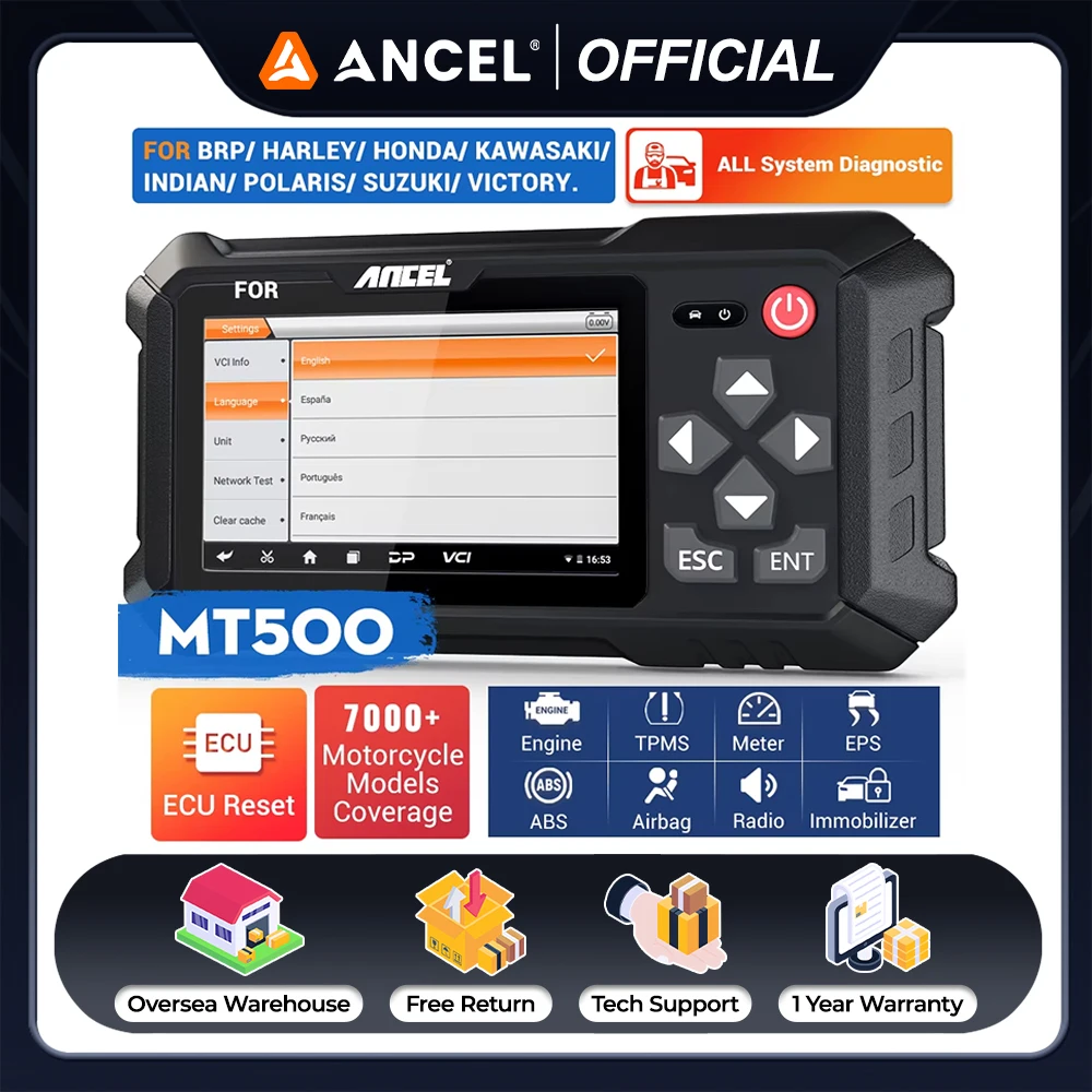 

Ancel MT500 профессиональный инструмент для сканирования мотоцикла, автоматический сканер анализа мотоцикла, сброс ЭБУ, считыватель кодов двигателя, инструменты для сброса масла