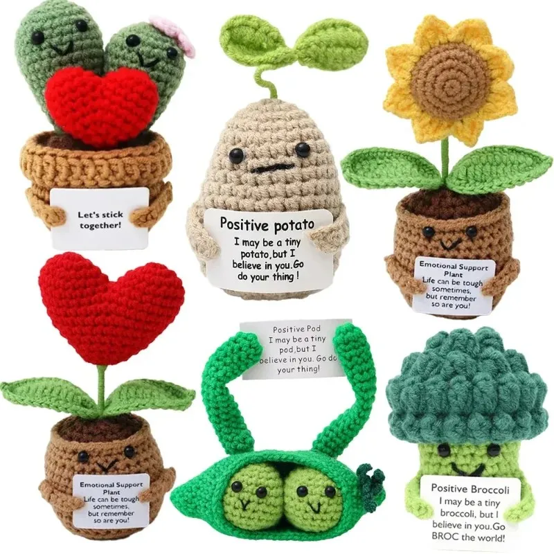 Handmade Knitted Crochet Doll Pocket Hug Positive Energy Plush Toy - Avocado Bee Turtle Duck Potato Plant - Funny Emotional Supp