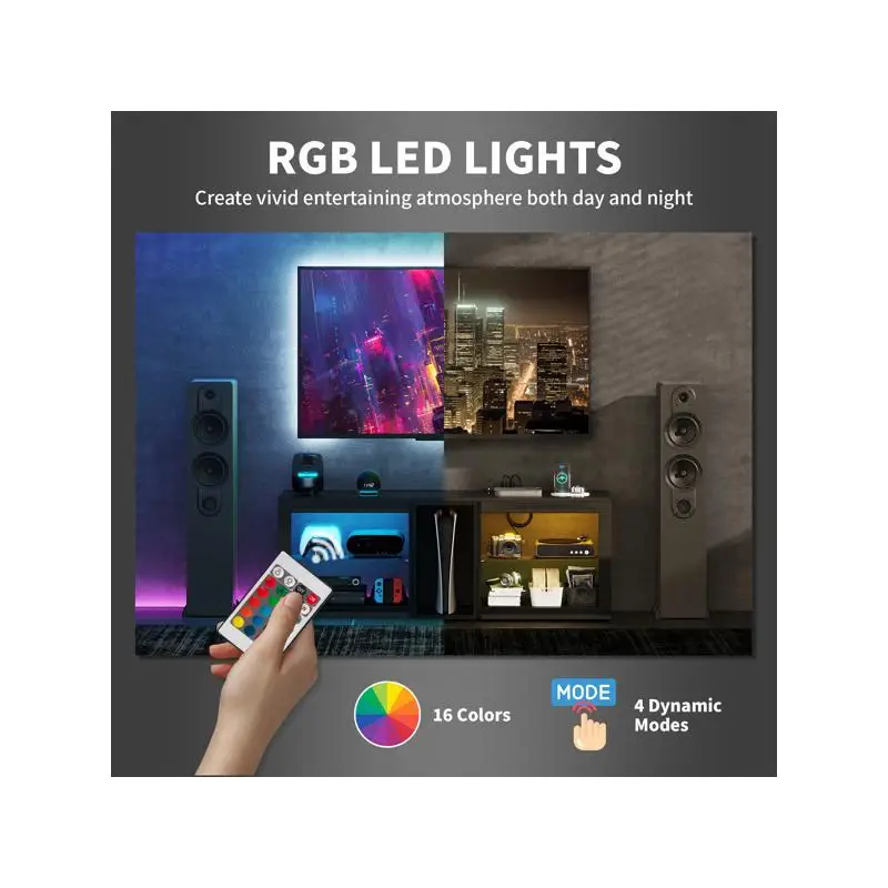 خزانة حامل تلفزيون لغرفة المعيشة، مركز ترفيه حديث مع مساحة تخزين، أرفف قابلة للتعديل، تناسب أجهزة التلفاز حتى 55 بوصة