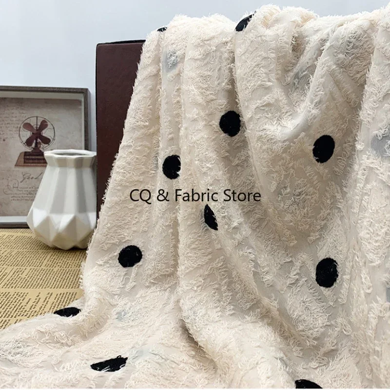 

Jacquard Cut Flower Diamond Lattice Embroidery Fabric Tassel Black Polka Dot Chiffon Fabric DIY Women's Fashion Skirt Dress