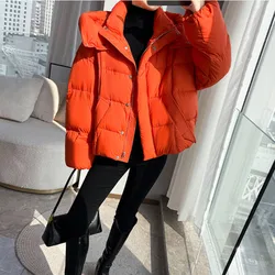 Orange red Hooded Thicken 90 White duck down down Jacket Women's 2025 Winter New Fashion Warm Down Coat Short Winter Jackets