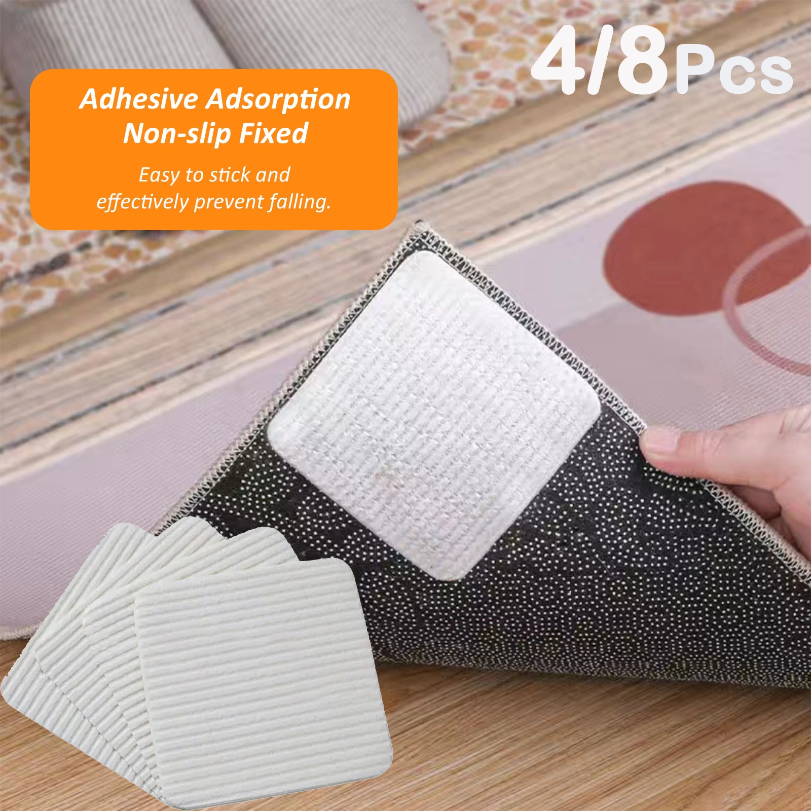 4/8Pcs Non-slip Carpet Sticker Washable Reusable Anti-Curling Rug Corners Grippers Pad for Home Tile Floors Rug Fixed Stickers