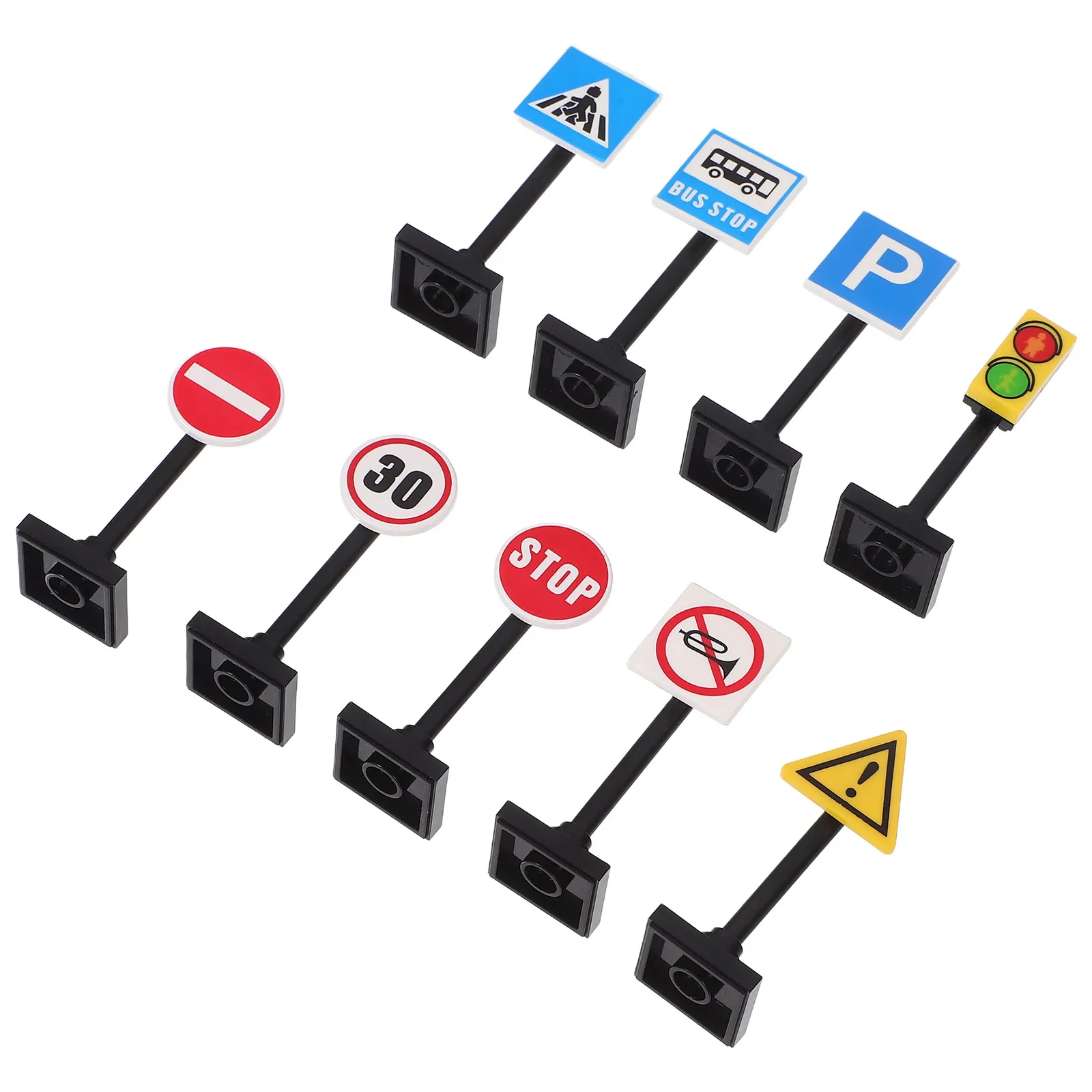 

1Set City Traffic Sign Building Block Accessories Miniature Road Signs Traffic Lights Train Railroad Crossing Simulation Play