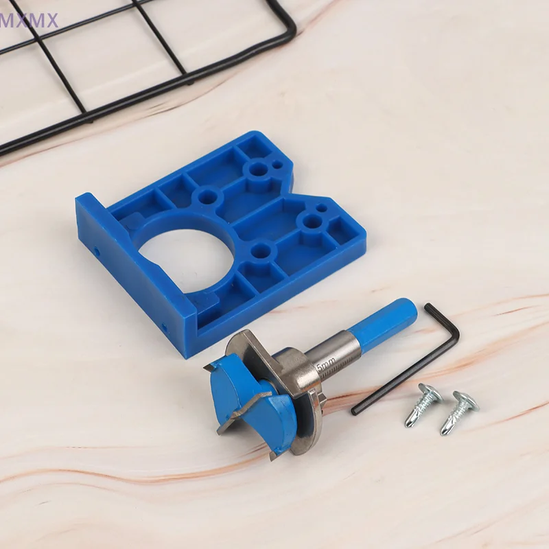 Guida per la perforazione del foro della cerniera da 35 mm Localizzatore di punte da trapano per maschera di perforazione della cerniera Lavorazione del legno Apri foro per porta Accessori per armadietti Strumenti