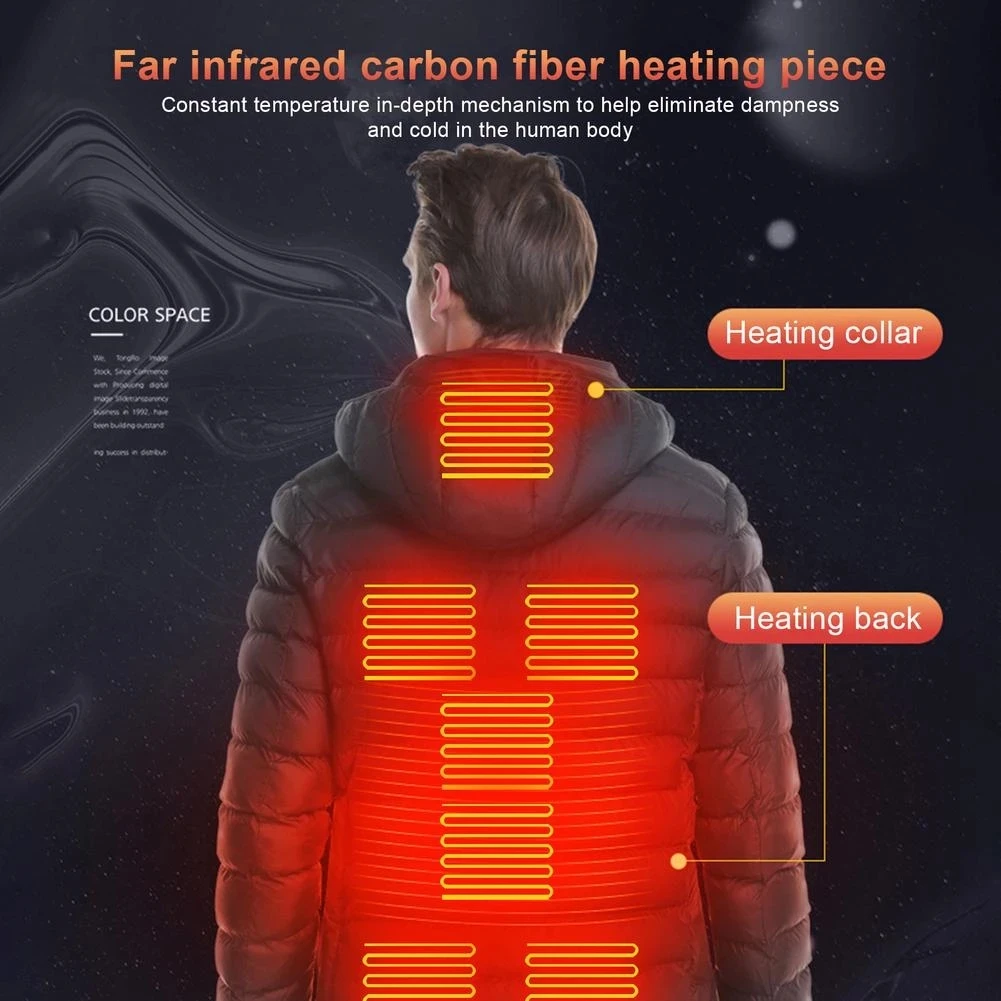 Männer 9 Bereichen Beheizte Jacke USB Winter Im Freien Elektrische Heizung Jacken Warme Sprots Thermische Mantel Kleidung Heizbar Baumwolle jacke