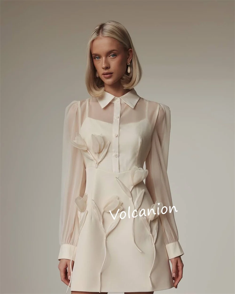 Короткие платья трапециевидной формы с высоким воротником и аппликацией на пуговицах по индивидуальному заказу, элегантная мода для торжественных вечеринок