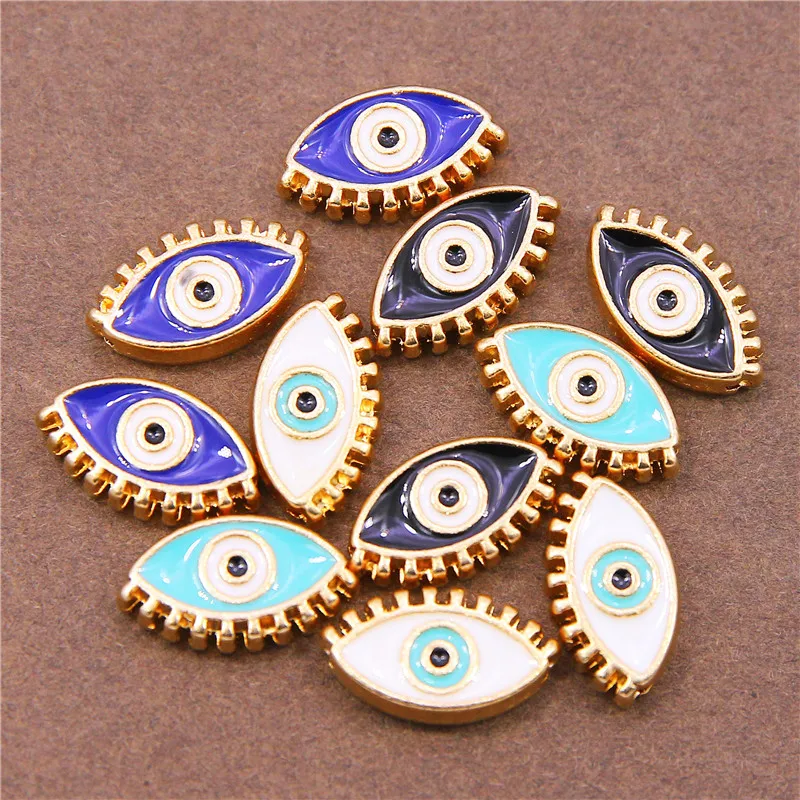 6PCS 18*11mm Color Enamel Evil Eye Crystal Spacer Beads for Jewelry Making Bracelet Accessories DIY Handmade Craft