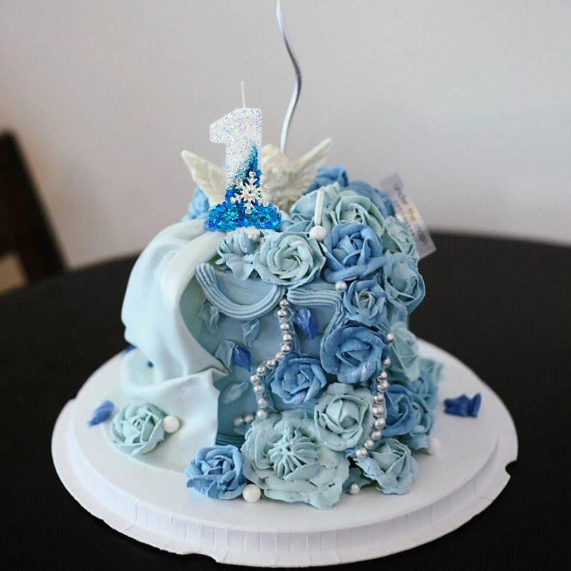 1 قطعة شموع عيد ميلاد الأميرة 0-9 عدد شمعة الكعكة بريق الأزرق الأبيض كعكة توبر الاطفال حفلة عيد ميلاد الذكرى احتفال ديكور #2