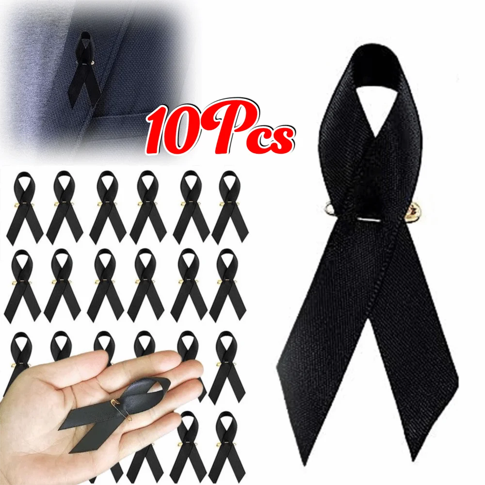 10Pcs Portable Memorial Black Ribbon Brooch Souvenir Black Black Badge Pin Queen Ribbon Bow Pin for Funerals and Mourning