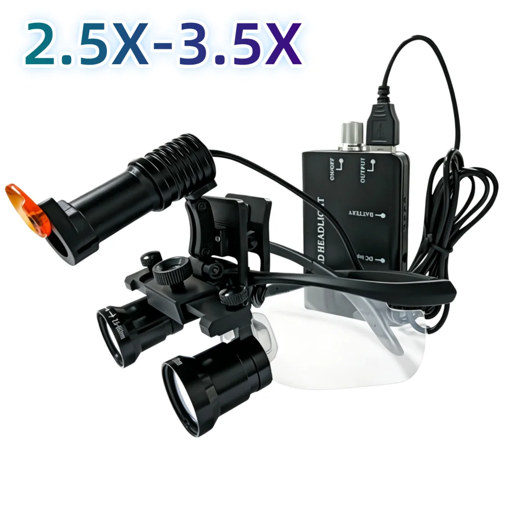 Dental Loupes Magnifier 2.5X-3.5X Zoom Working Distance 350~600 mm Surgical Medical Magnifying 5W Headlight Long Lasting Battery