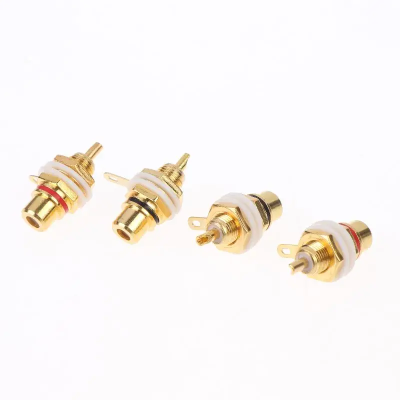 4Pcs  Female Socket Lotus Connector Chassis Panel Mount Adapter Audio Terminal Plug 3.5mm AV Plug Gold Plated