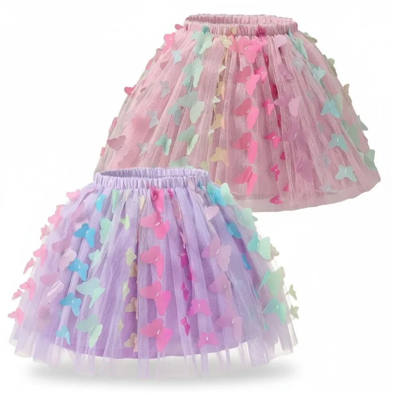 2026 Neuerscheinung Kleinkind Schmetterling Tüll Tutu Rock Pom Pom Prinzessin Minikleid Kinder Geburtstagsparty Rock Tanzröcke Sommer – Detail 2