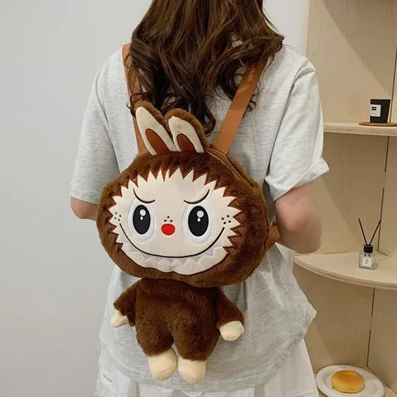 Mochila de muñeco de peluche Labubu de conejo burbuja para niña, bonito labubu, almacenamiento de llaves de lápiz labial de viaje, bolsa de gran capacidad, mochila Kawaii para niños