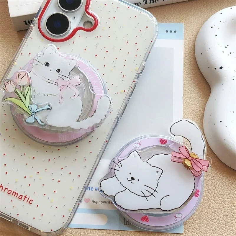 

Korean Cartoon Cute Rotate Kitty Magnetic Holder Cellphone Stand Grip Tok GripTok Support For iPhone 16 For Magsafe Accessorie