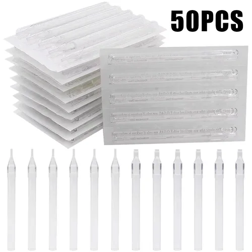 Imagen 1 del producto Blanco claramente 50 Uds 3/5/7/9/11/14R puntas largas de tatuaje tamaño plano puntas largas de plástico desechables para tatuaje boquilla tubo suministros de tatuaje