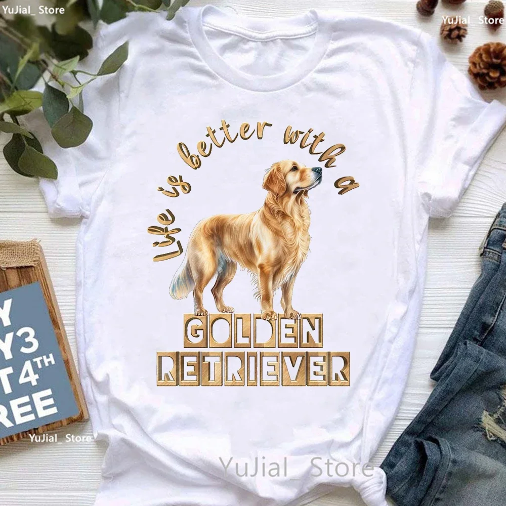 Golden Retriever Hunting Dogs Animal Print T Shirt For Girls Australian Shepherd Dog With Flower Tshirt Women Harajuku Shirt