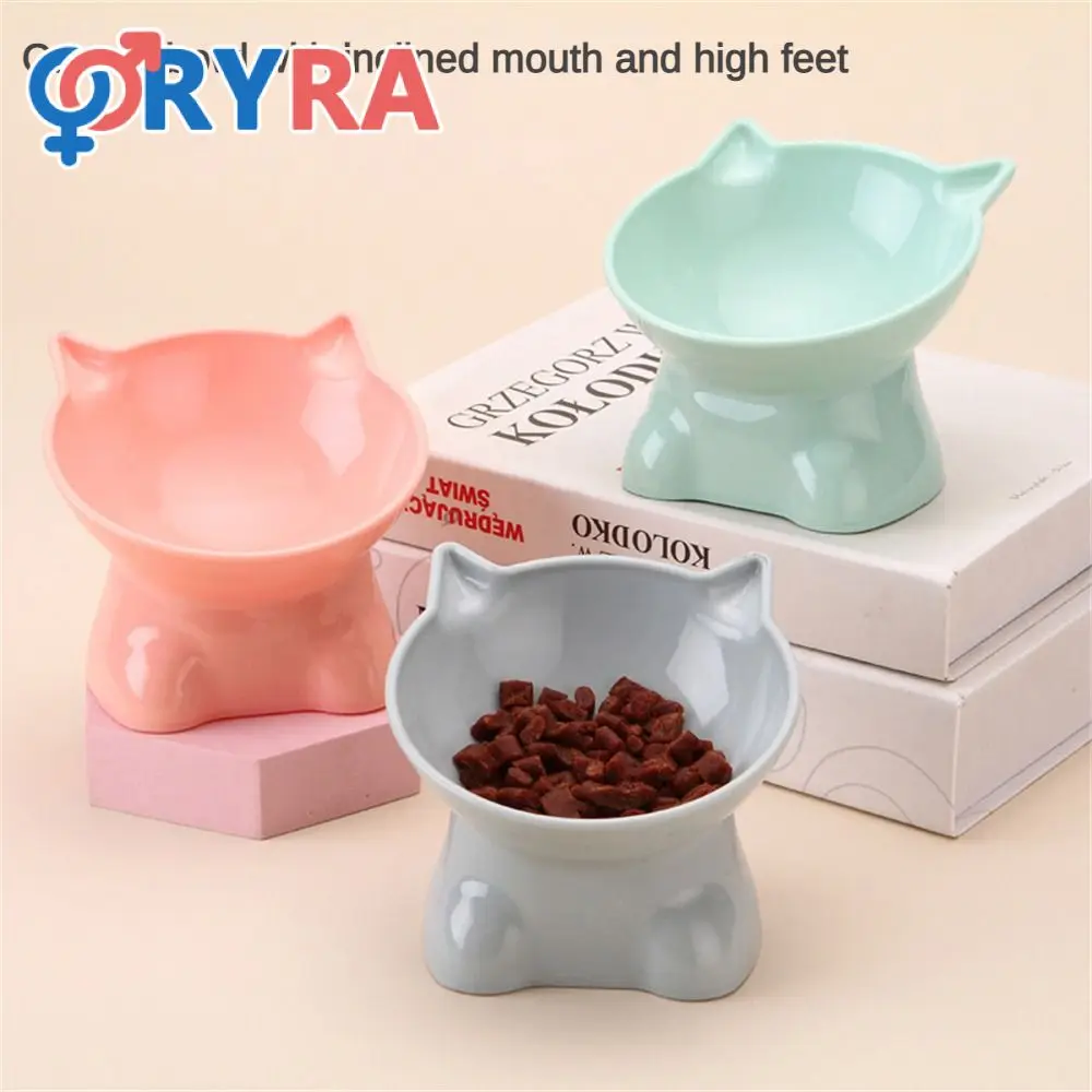 Oblique Cat Bowl High Capacity Cartoon Cat Shape Safety Material Easy To Clean Cat Supplies Anti-tip Pet Bowl Cute Pet Supplies