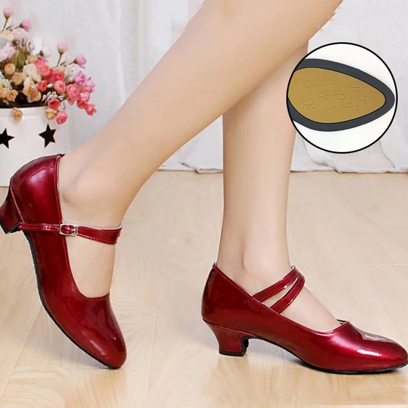 Patent Leather Mary Jane Women Kitten Heel Shoes Latin Jazz Waltz Dancing Ladies Dress Shoes 3.5cm/5.5cm Heel Silver Wine Red