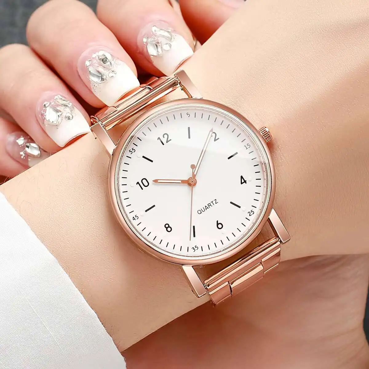 2PCS/Set Fashion Arabic Dial Women Quartz Watch Simple Ladies Watch Clock Reloj Mujer（Without Box）