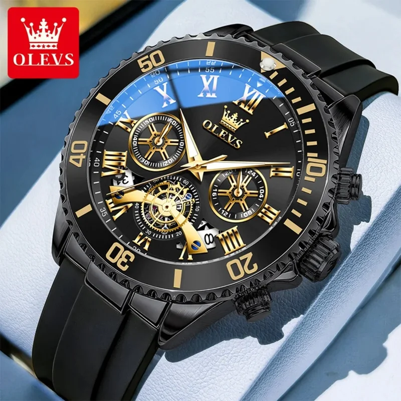 OLEVS 3730 Business Multifunctional Men Quartz Watch Street Style Calendar Window 30m Waterproof Silicone Strap Watch